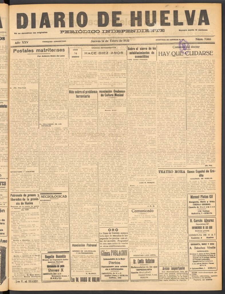 Miniatura de Diario de Huelva : periódico independiente del 14 de enero de 1932