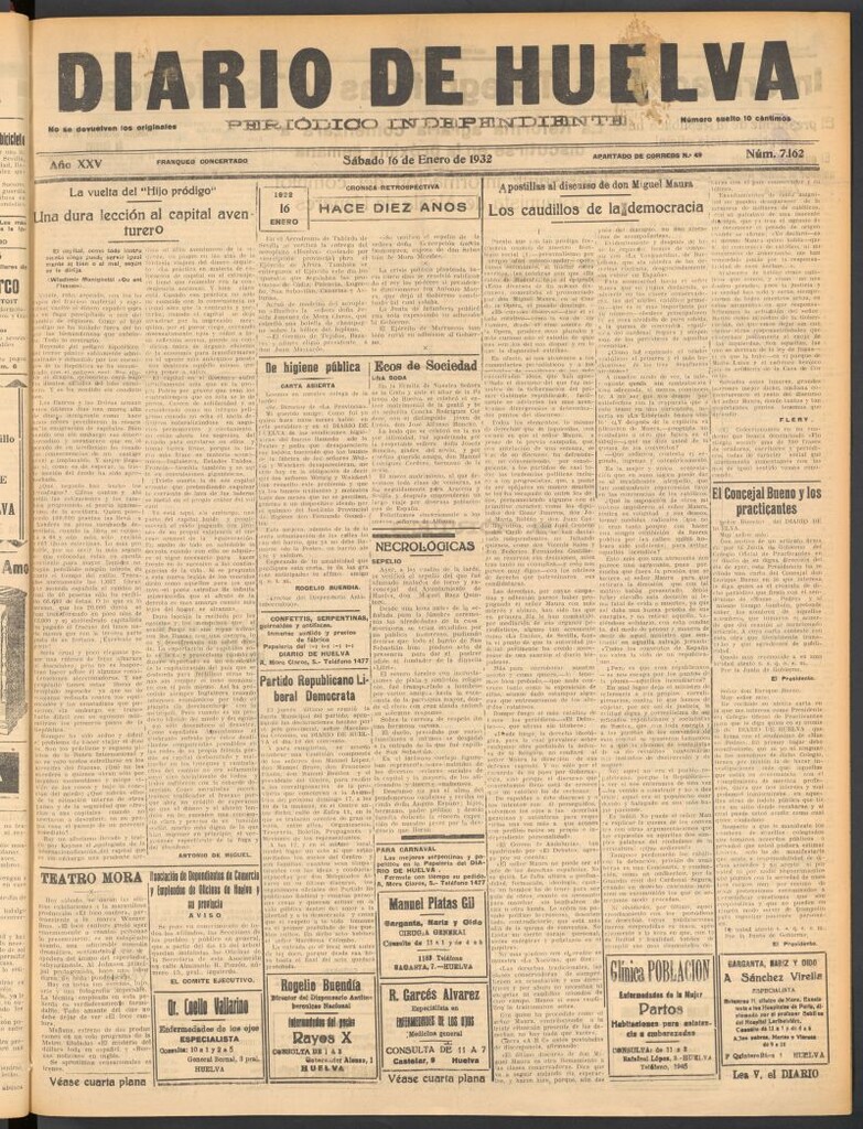 Miniatura de Diario de Huelva : periódico independiente del 16 de enero de 1932