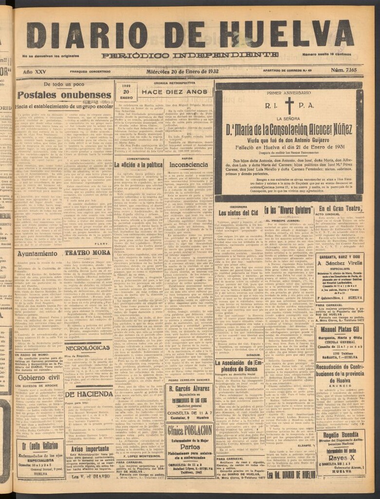 Miniatura de Diario de Huelva : periódico independiente del 20 de enero de 1932