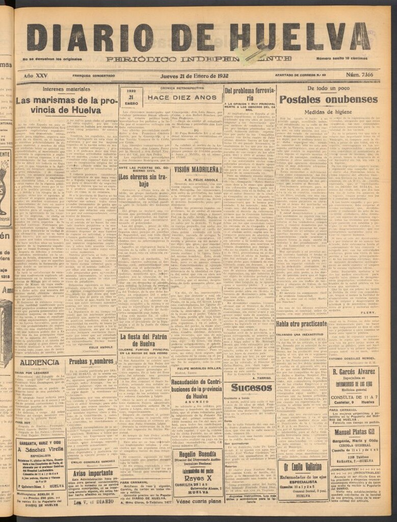 Miniatura de Diario de Huelva : periódico independiente del 21 de enero de 1932