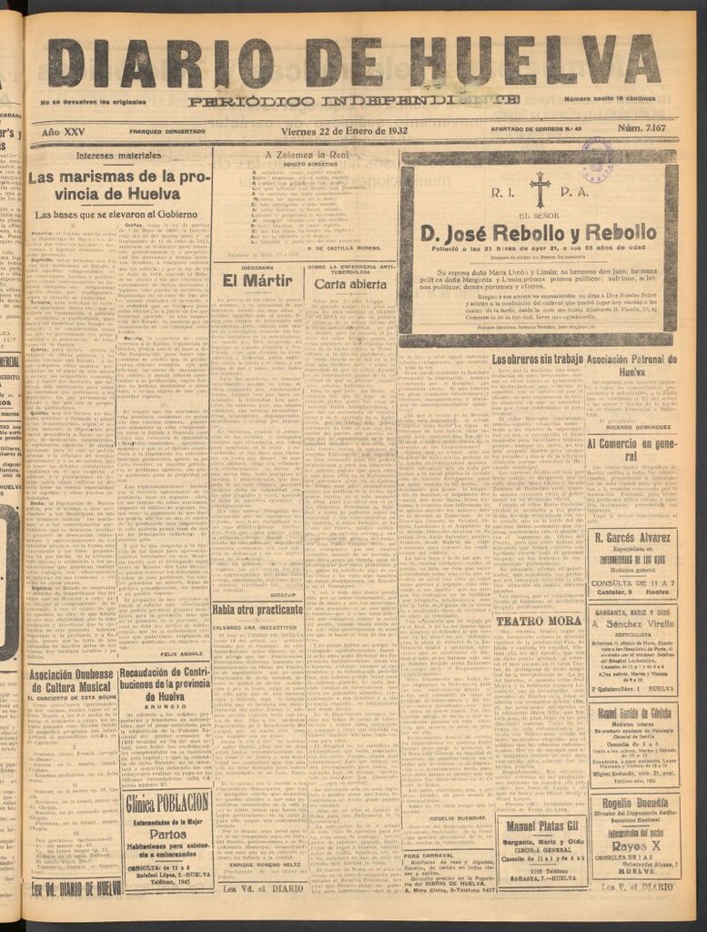 Miniatura de Diario de Huelva : periódico independiente del 22 de enero de 1932
