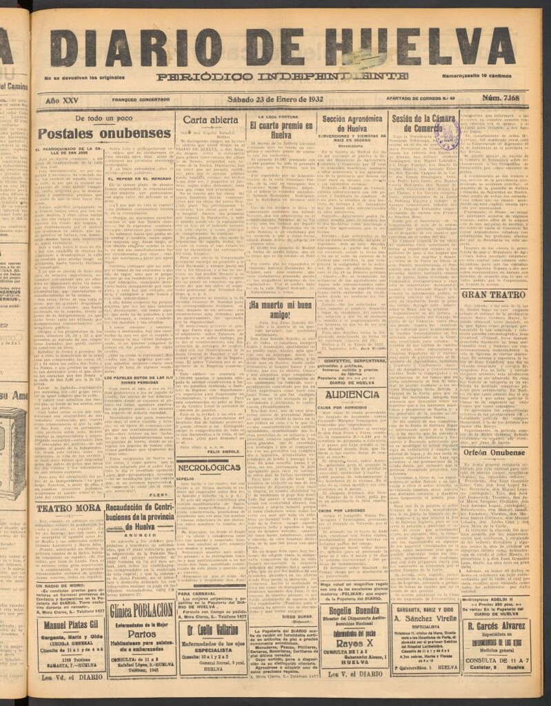 Miniatura de Diario de Huelva : periódico independiente del 23 de enero de 1932