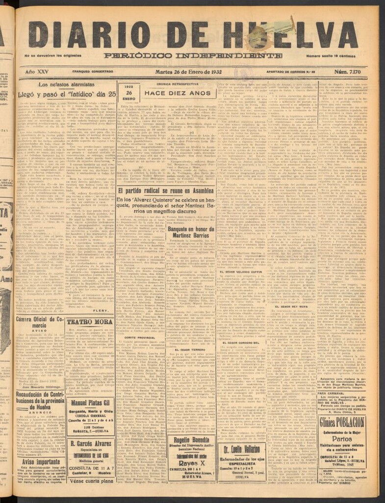 Miniatura de Diario de Huelva : periódico independiente del 26 de enero de 1932