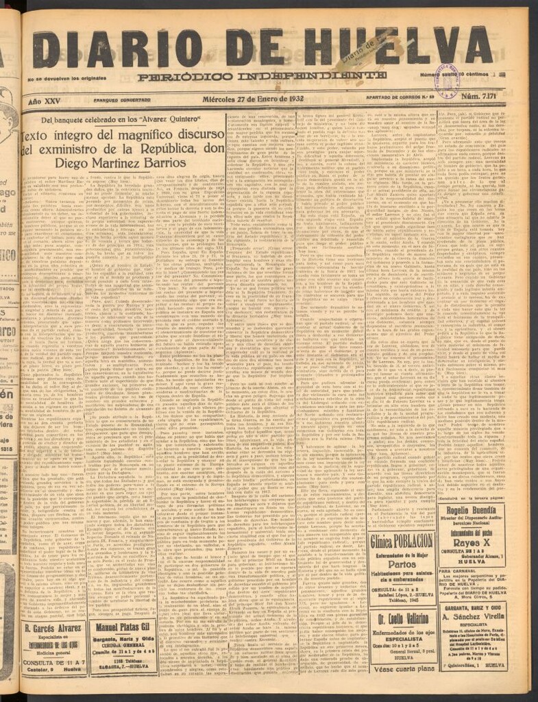 Miniatura de Diario de Huelva : periódico independiente del 27 de enero de 1932