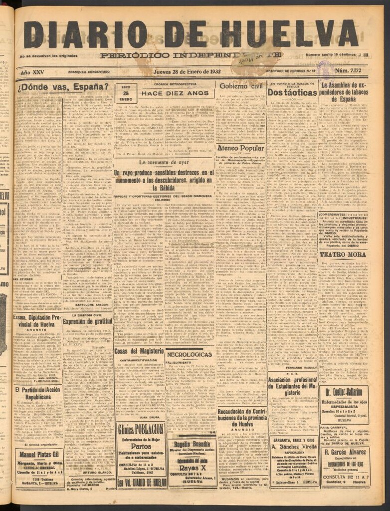 Miniatura de Diario de Huelva : periódico independiente del 28 de enero de 1932
