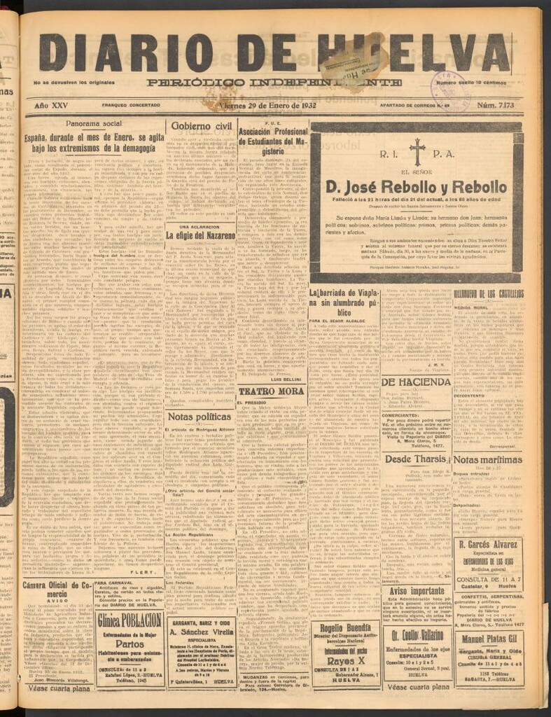 Miniatura de Diario de Huelva : periódico independiente del 29 de enero de 1932