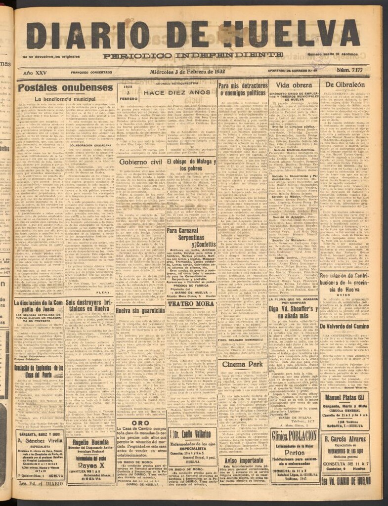 Miniatura de Diario de Huelva : periódico independiente del 3 de febrero de 1932
