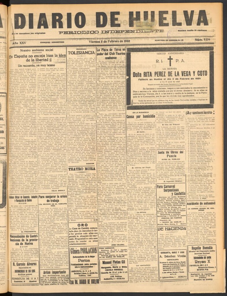 Miniatura de Diario de Huelva : periódico independiente del 5 de febrero de 1932