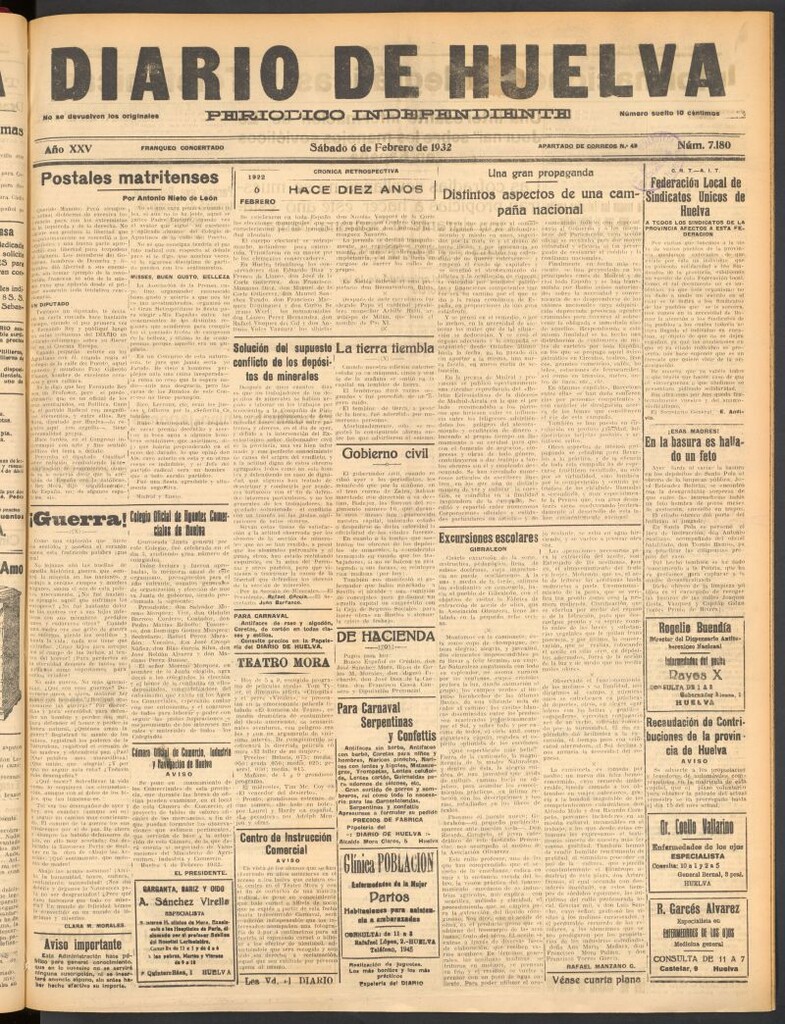 Miniatura de Diario de Huelva : periódico independiente del 6 de febrero de 1932