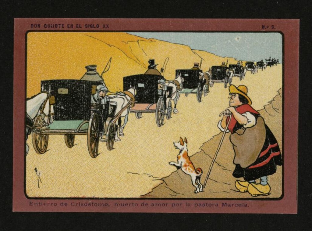 Miniatura de Don Quijote en el Siglo XX, nº 6: Entierro de Crisóstomo, muerto de amor por la pastora Marcela