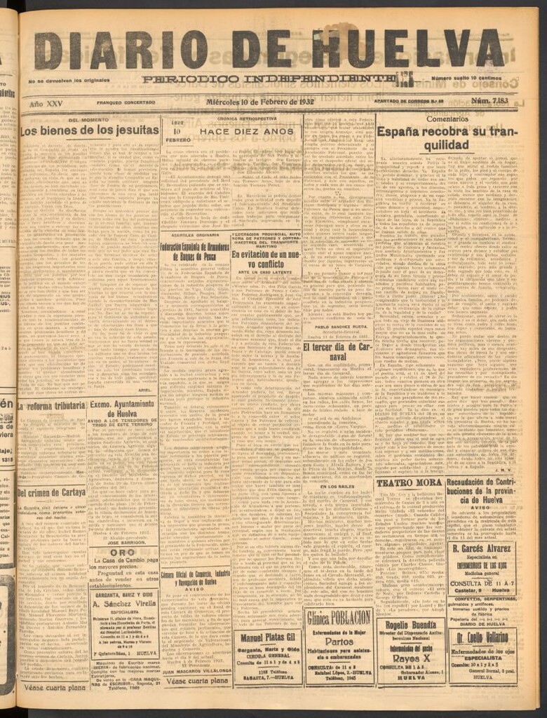 Miniatura de Diario de Huelva : periódico independiente del 10 de febrero de 1932