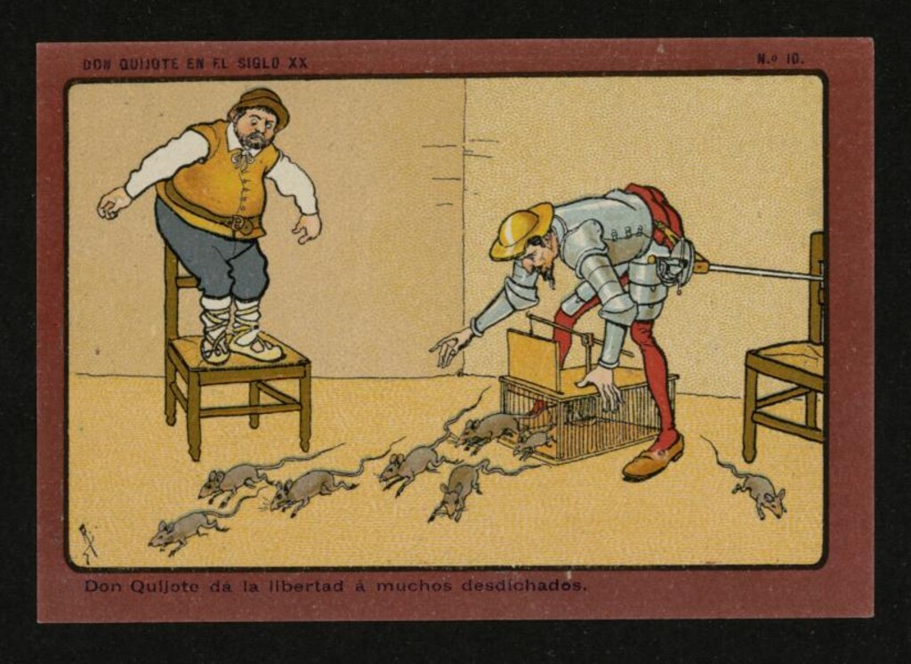 Miniatura de Don Quijote en el Siglo XX, nº 10: Don Quijote da la libertad a muchos desdichados