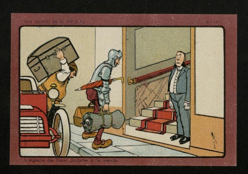 Miniatura de Don Quijote en el Siglo XX, nº 12: Llegada de Don Quijote a la venta