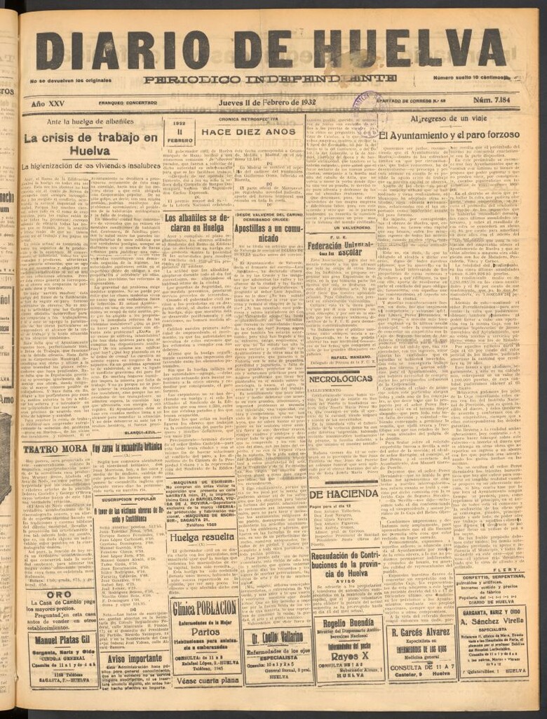 Miniatura de Diario de Huelva : periódico independiente del 11 de febrero de 1932