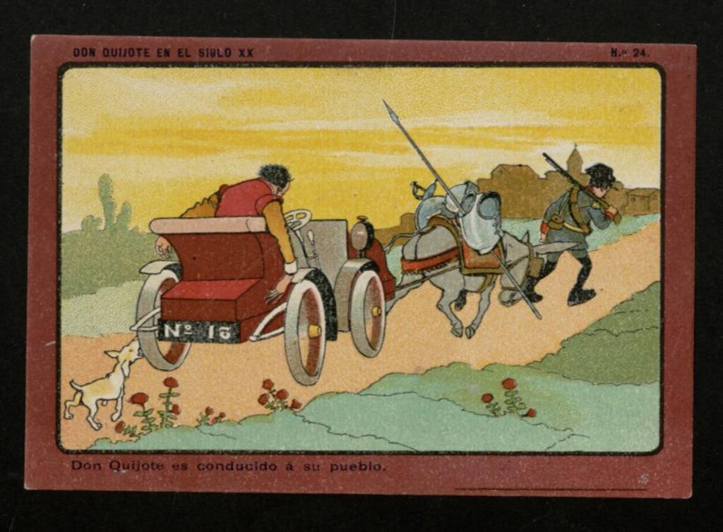 Miniatura de Don Quijote en el Siglo XX, nº 24: Don Quijote es conducido a su pueblo