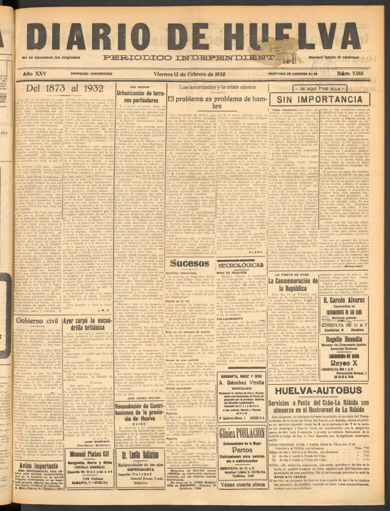 Miniatura de Diario de Huelva : periódico independiente del 12 de febrero de 1932