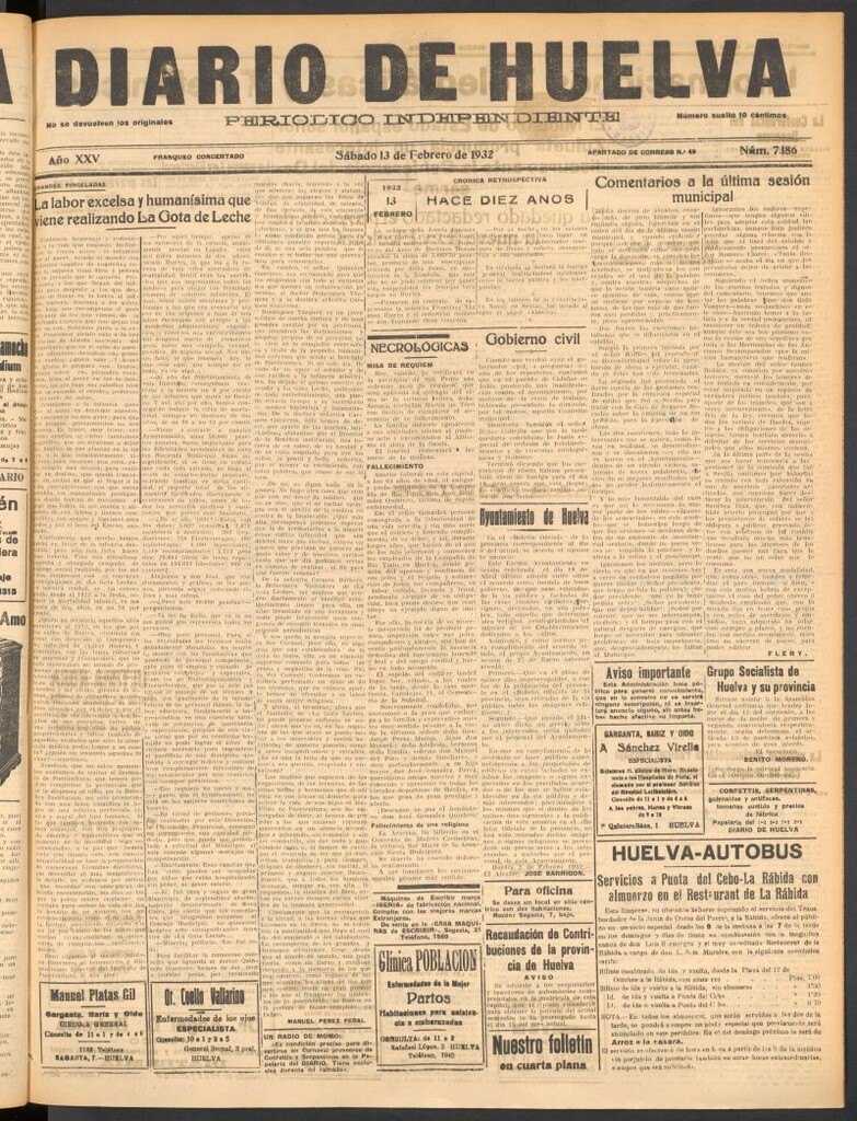 Miniatura de Diario de Huelva : periódico independiente del 13 de febrero de 1932