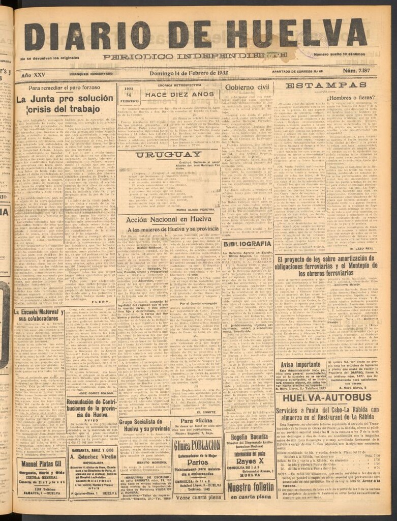 Miniatura de Diario de Huelva : periódico independiente del 14 de febrero de 1932