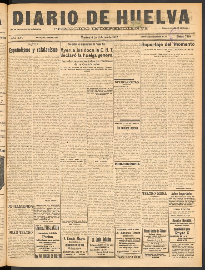Miniatura de Diario de Huelva : periódico independiente del 16 de febrero de 1932