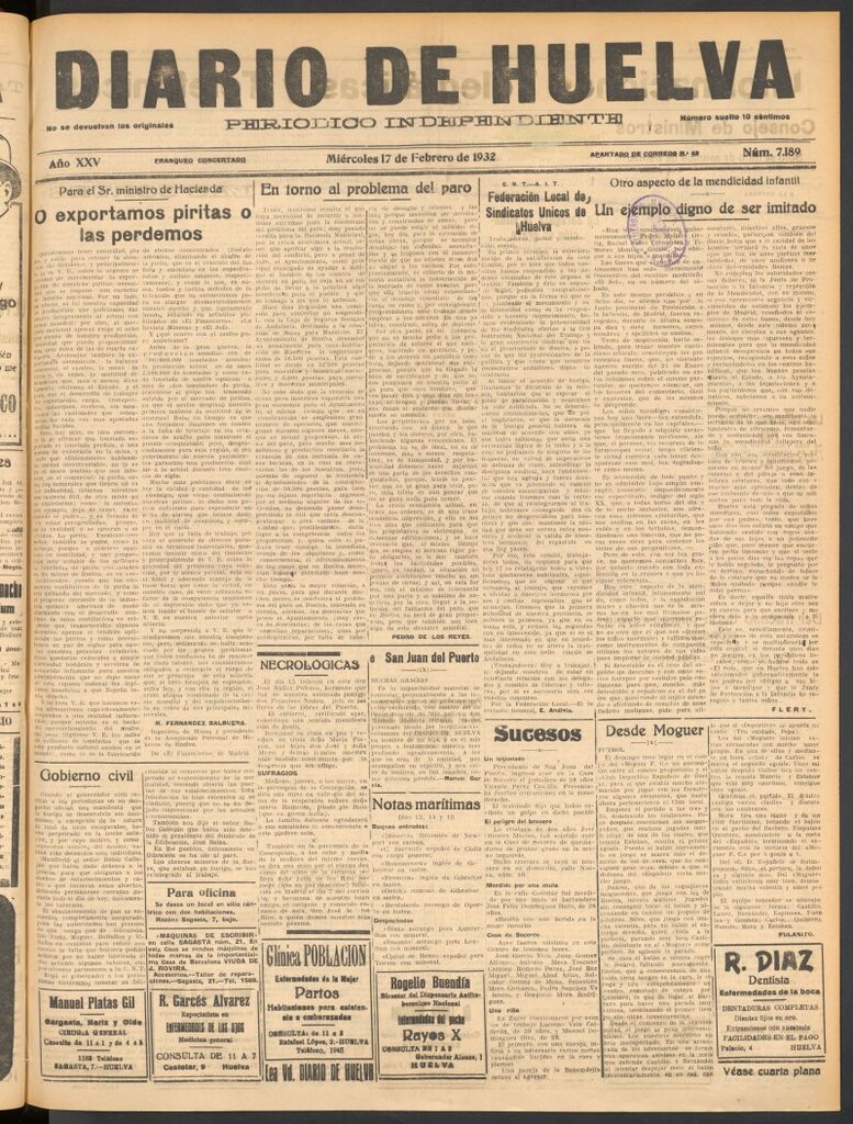 Miniatura de Diario de Huelva : periódico independiente del 17 de febrero de 1932