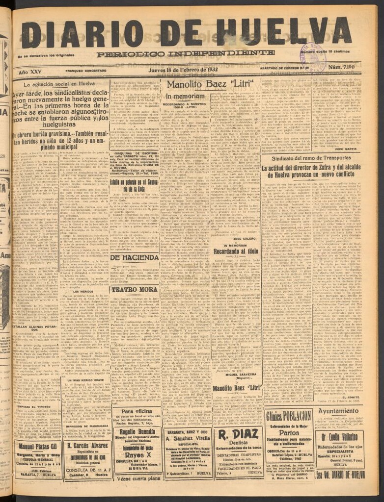 Miniatura de Diario de Huelva : periódico independiente del 18 de febrero de 1932