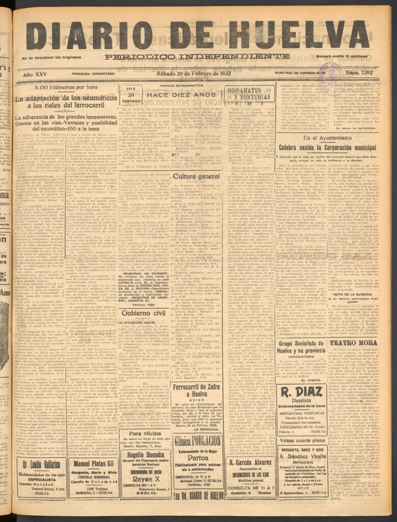 Miniatura de Diario de Huelva : periódico independiente del 20 de febrero de 1932