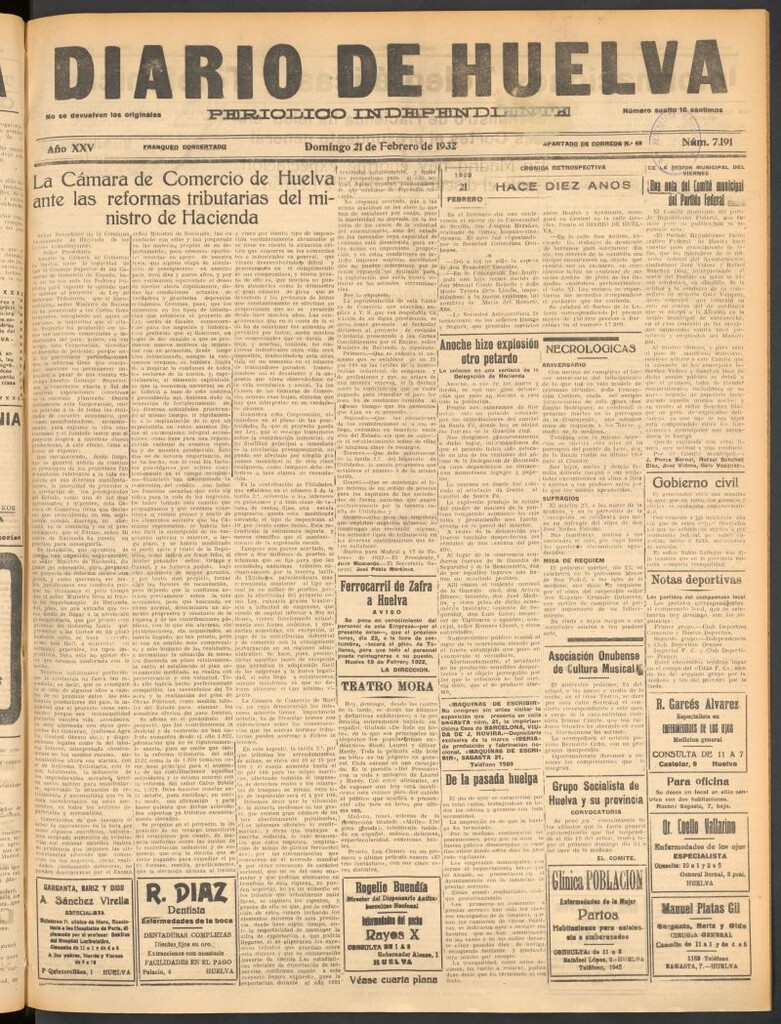 Miniatura de Diario de Huelva : periódico independiente del 21 de febrero de 1932