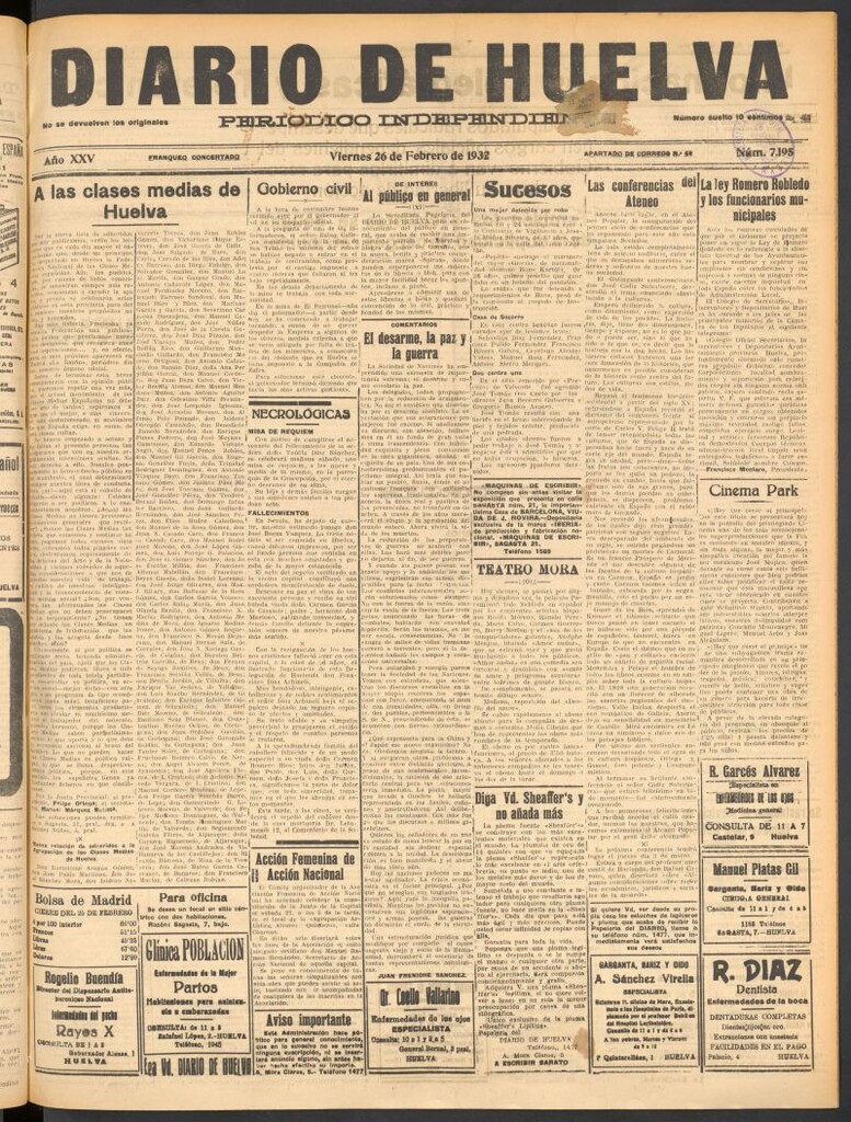 Miniatura de Diario de Huelva : periódico independiente del 26 de febrero de 1932