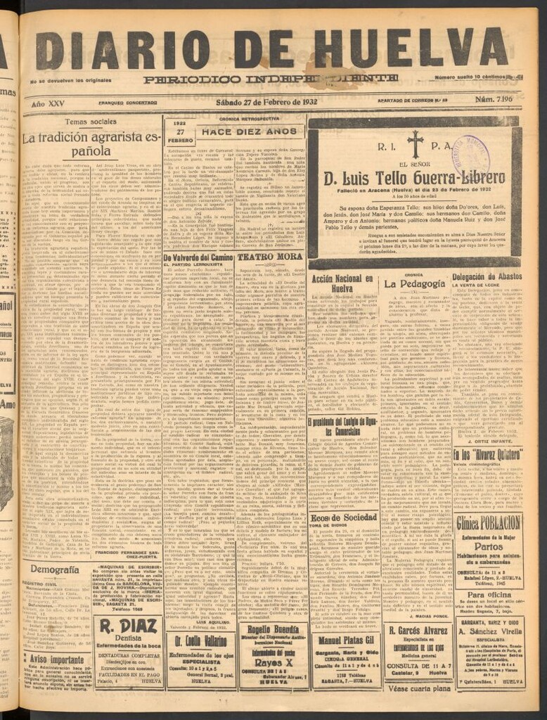 Miniatura de Diario de Huelva : periódico independiente del 27 de febrero de 1932