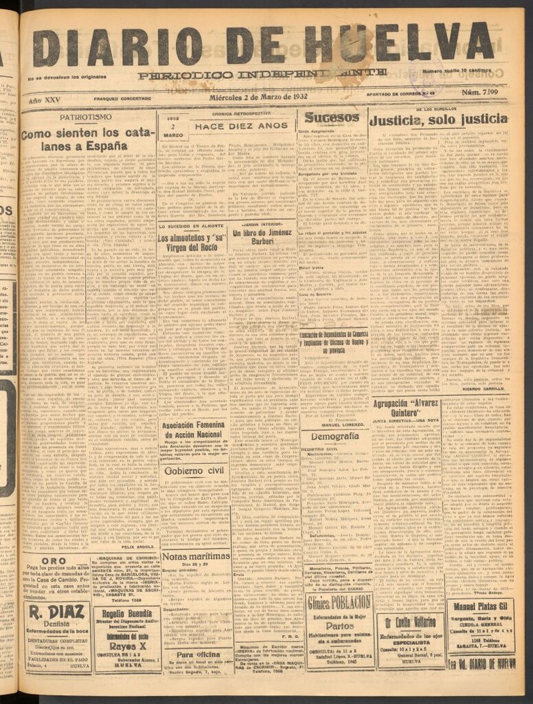 Miniatura de Diario de Huelva : periódico independiente del 2 de marzo de 1932
