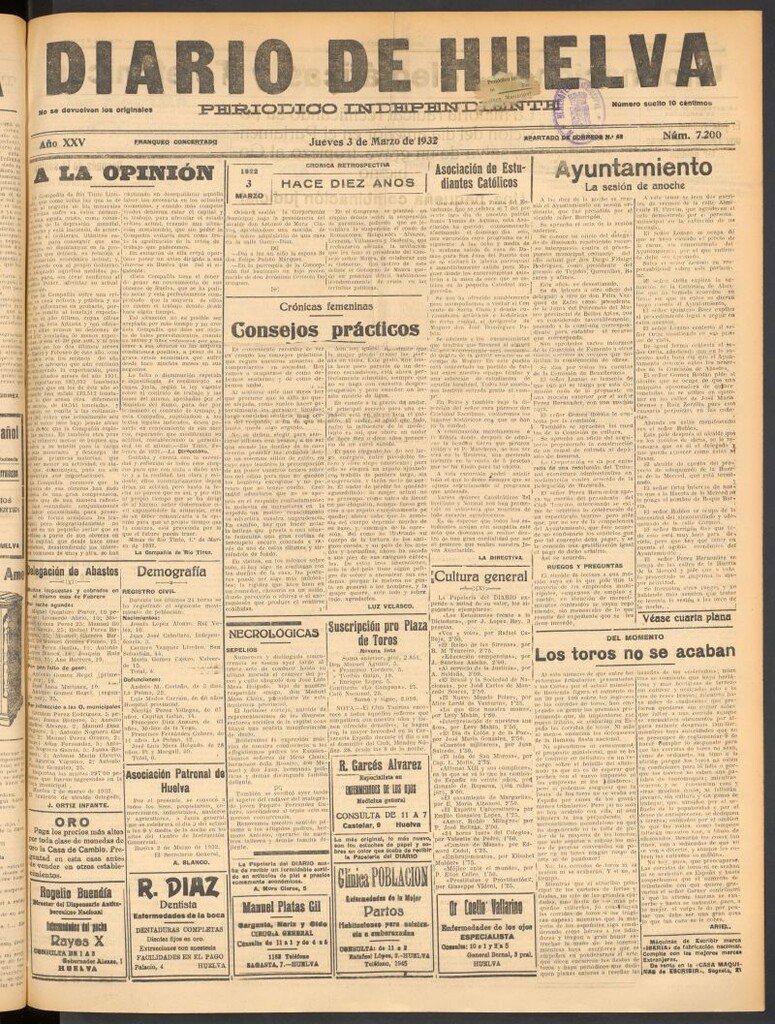 Miniatura de Diario de Huelva : periódico independiente del 3 de marzo de 1932