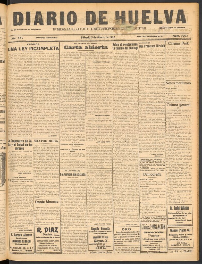 Miniatura de Diario de Huelva : periódico independiente del 5 de marzo de 1932