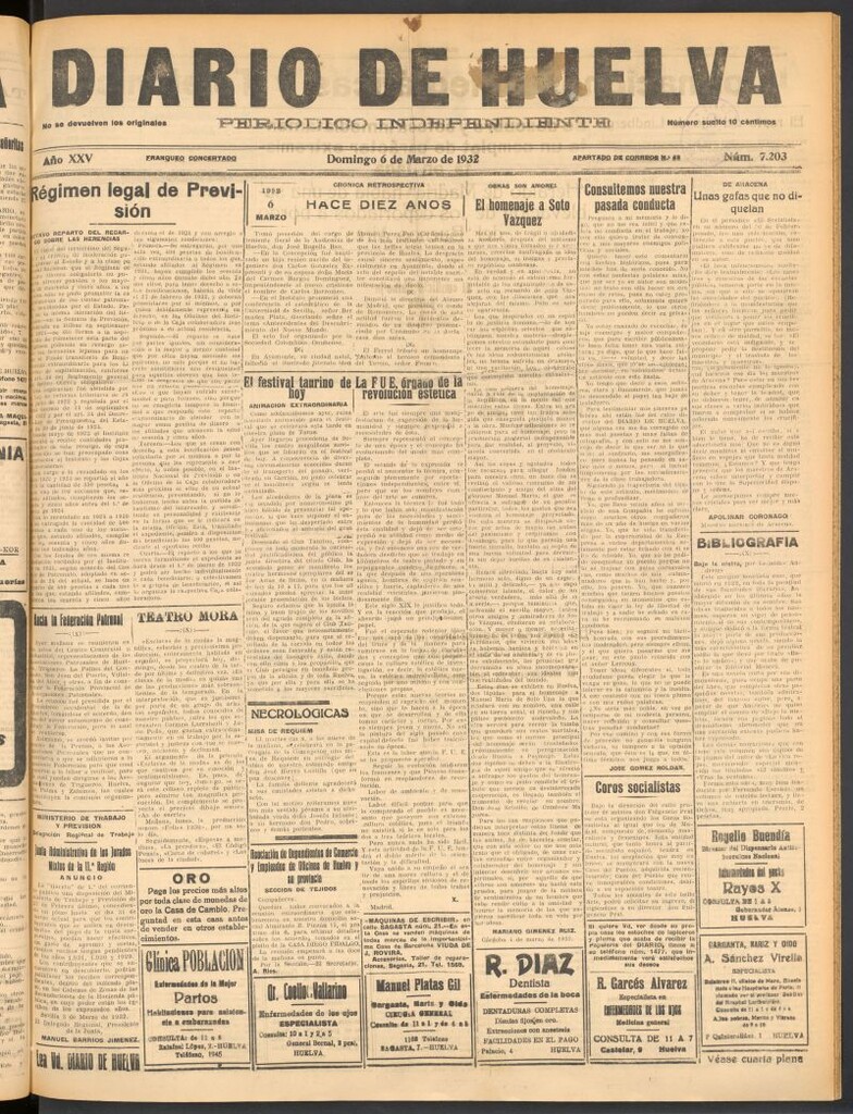Miniatura de Diario de Huelva : periódico independiente del 6 de marzo de 1932