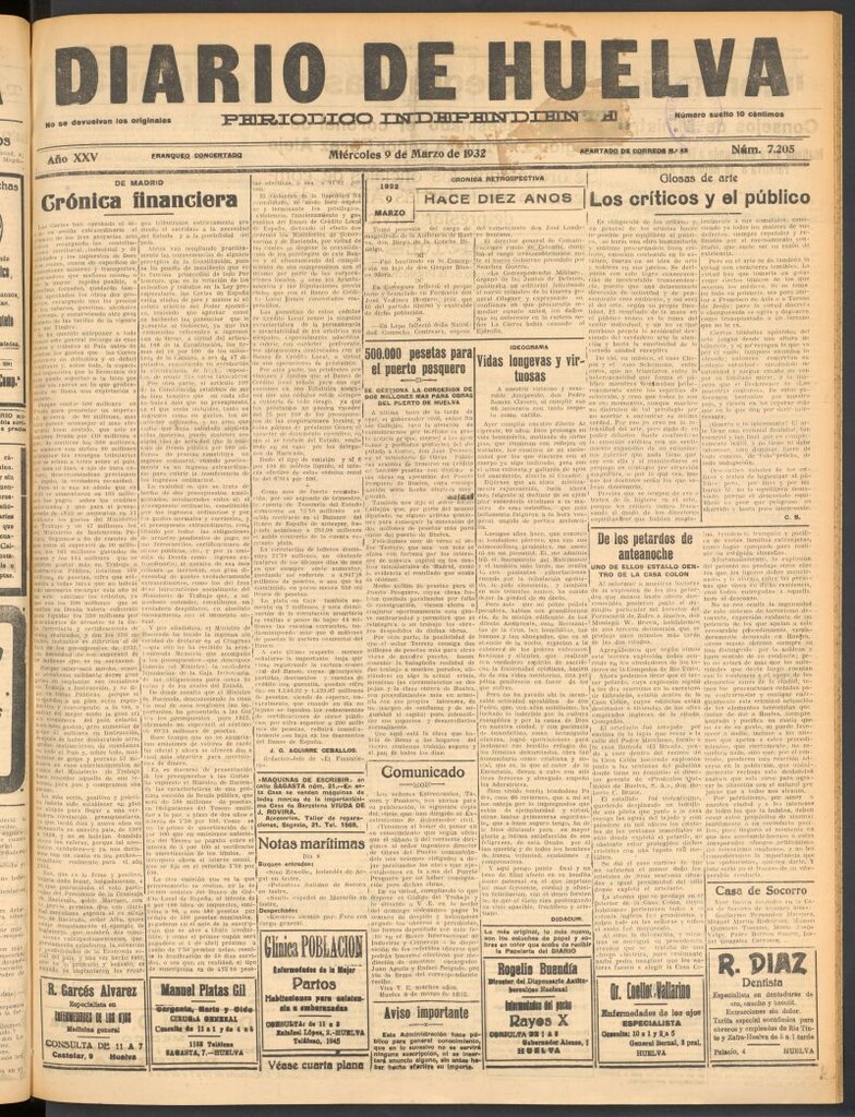 Miniatura de Diario de Huelva : periódico independiente del 9 de marzo de 1932