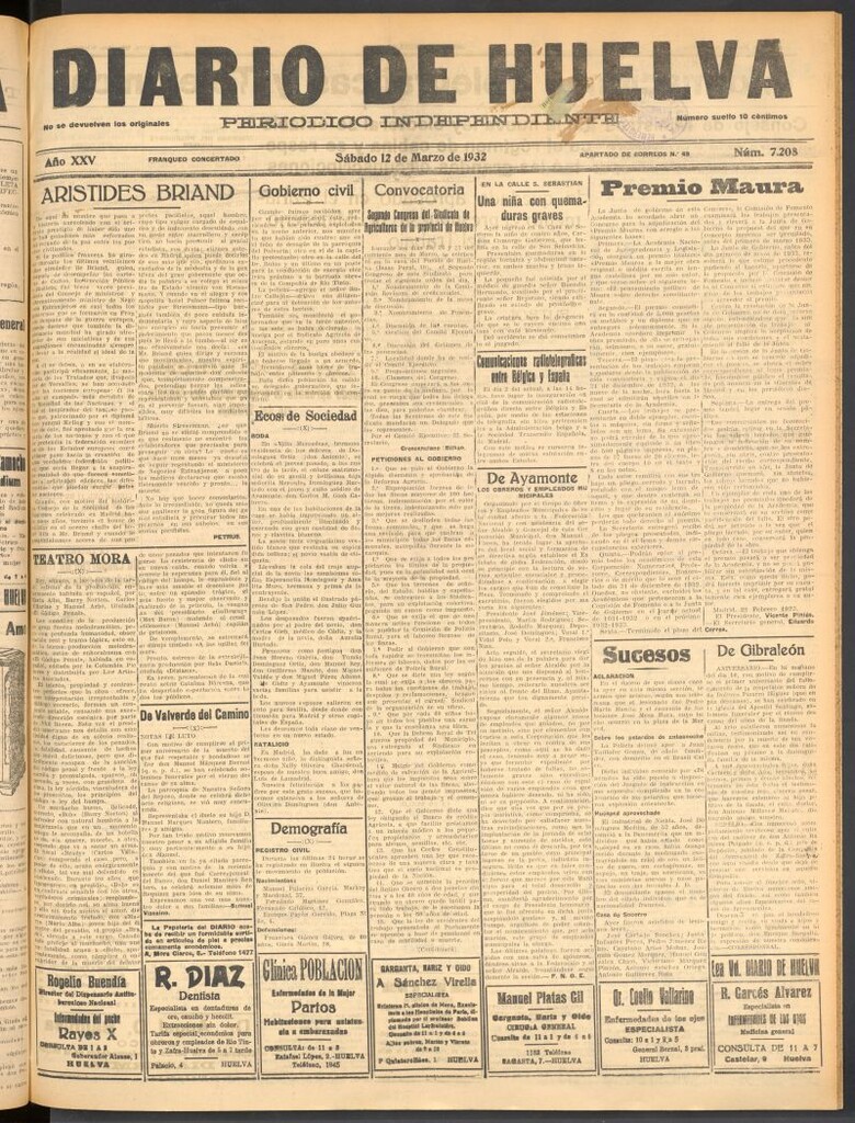 Miniatura de Diario de Huelva : periódico independiente del 12 de marzo de 1932