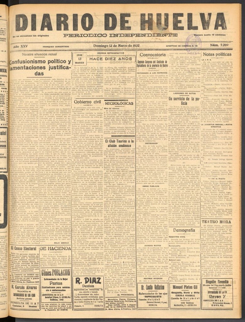 Miniatura de Diario de Huelva : periódico independiente del 13 de marzo de 1932