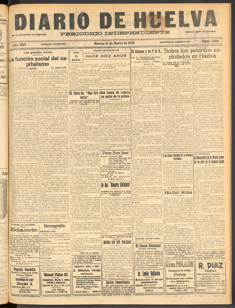 Miniatura de Diario de Huelva : periódico independiente del 15 de marzo de 1932