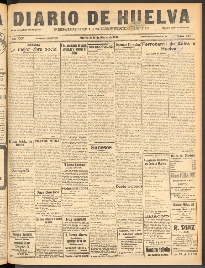 Miniatura de Diario de Huelva : periódico independiente del 16 de marzo de 1932