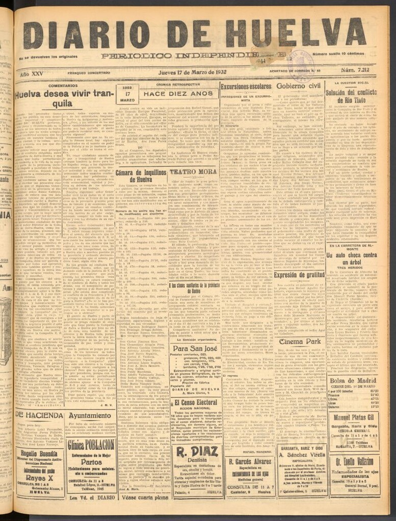 Miniatura de Diario de Huelva : periódico independiente del 17 de marzo de 1932
