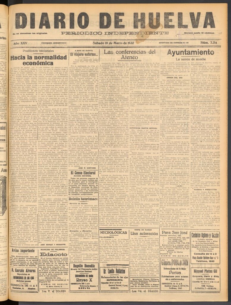 Miniatura de Diario de Huelva : periódico independiente del 19 de marzo de 1932