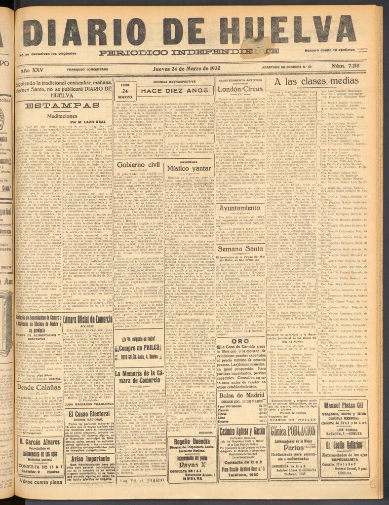 Miniatura de Diario de Huelva : periódico independiente del 24 de marzo de 1932