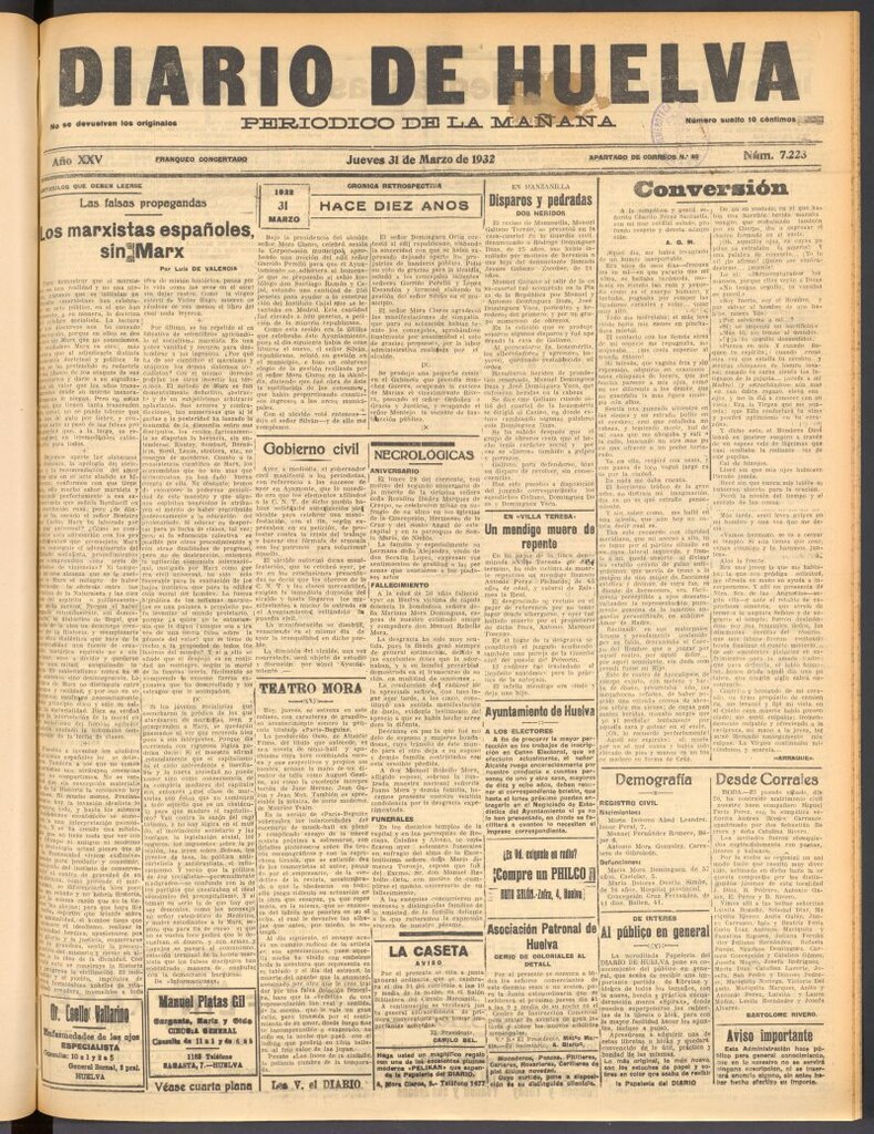 Miniatura de Diario de Huelva : periódico independiente del 31 de marzo de 1932