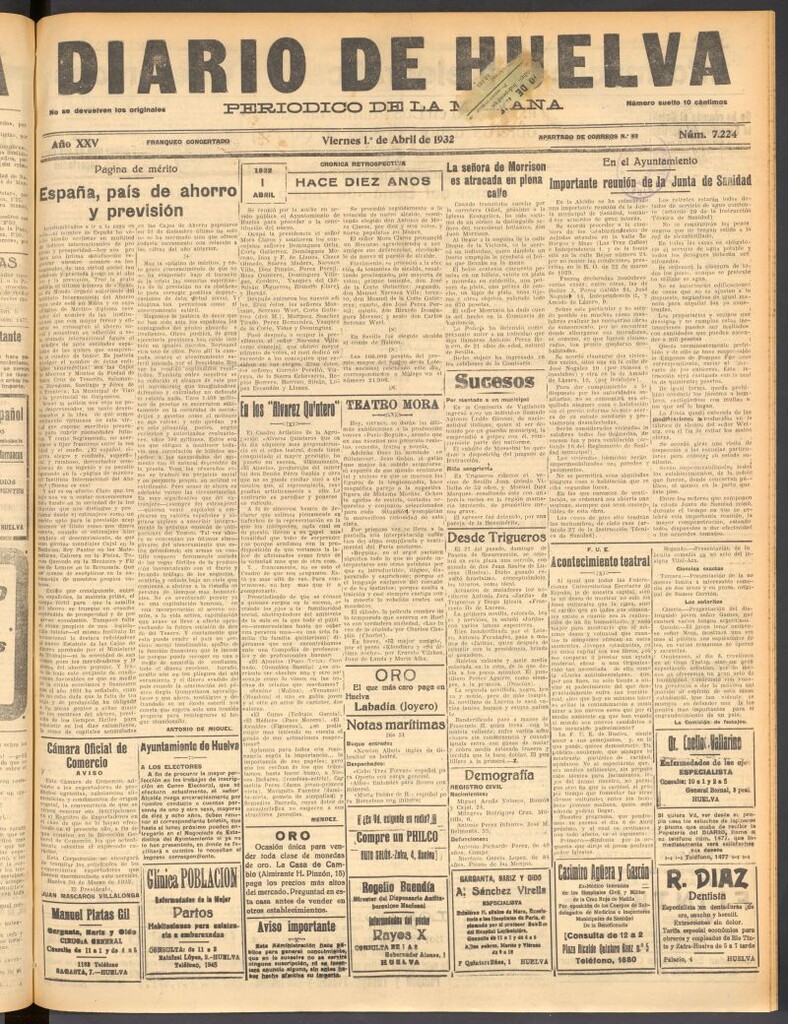 Miniatura de Diario de Huelva : periódico independiente del 1 de abril de 1932