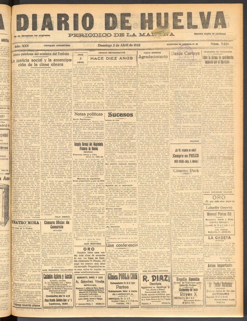 Miniatura de Diario de Huelva : periódico independiente del 3 de abril de 1932