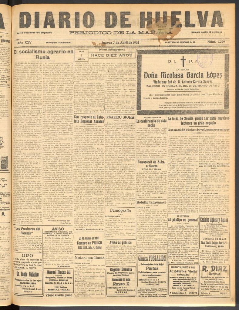 Miniatura de Diario de Huelva : periódico independiente del 7 de abril de 1932