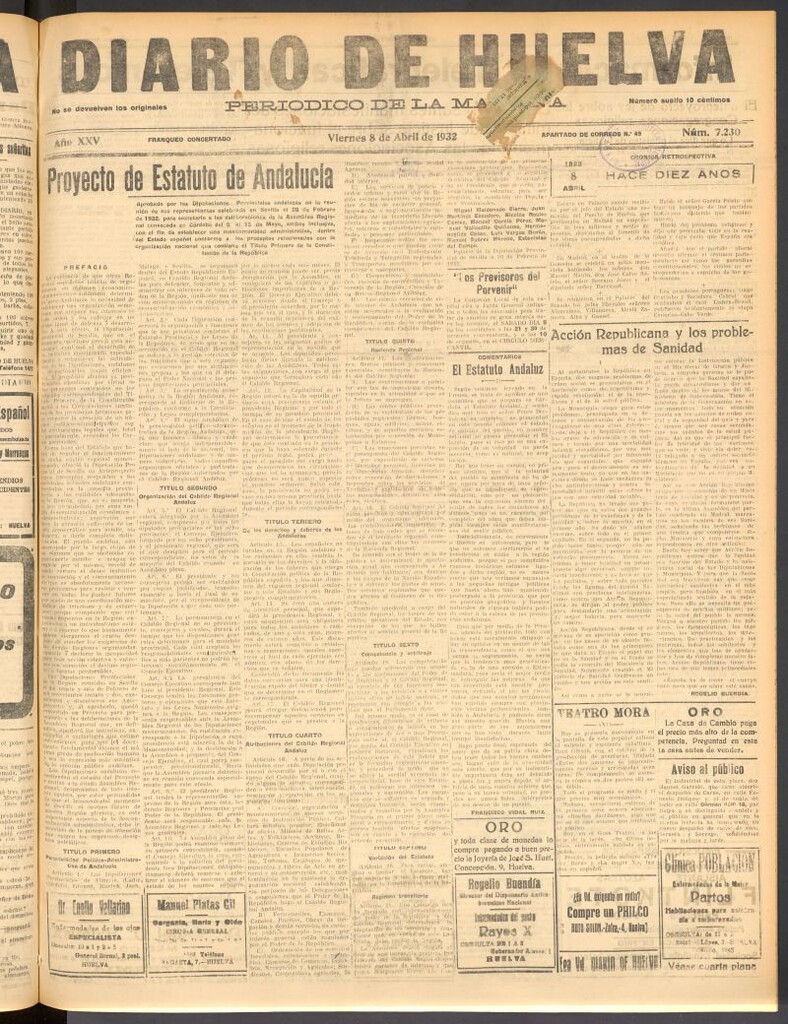 Miniatura de Diario de Huelva : periódico independiente del 8 de abril de 1932