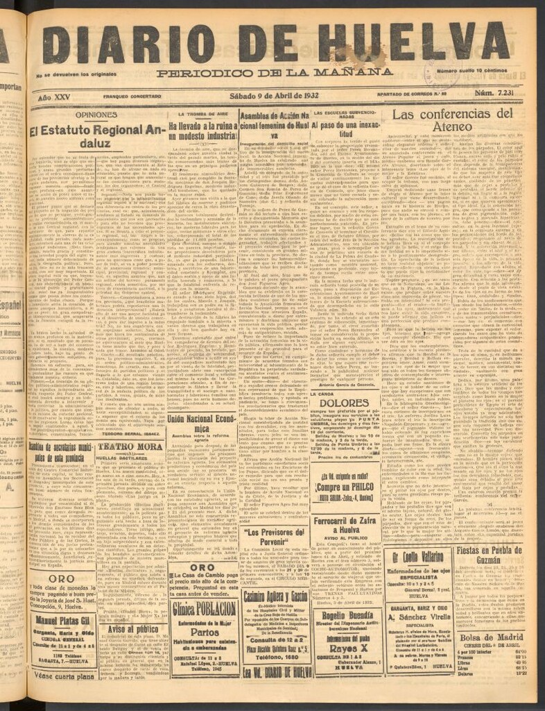 Miniatura de Diario de Huelva : periódico independiente del 9 de abril de 1932