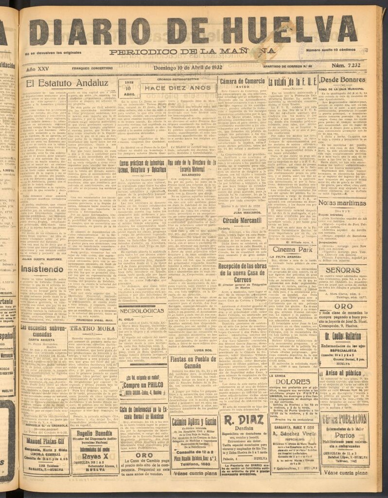 Miniatura de Diario de Huelva : periódico independiente del 10 de abril de 1932