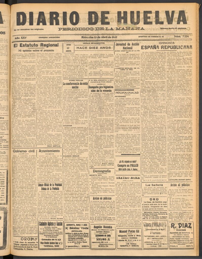 Miniatura de Diario de Huelva : periódico independiente del 13 de abril de 1932
