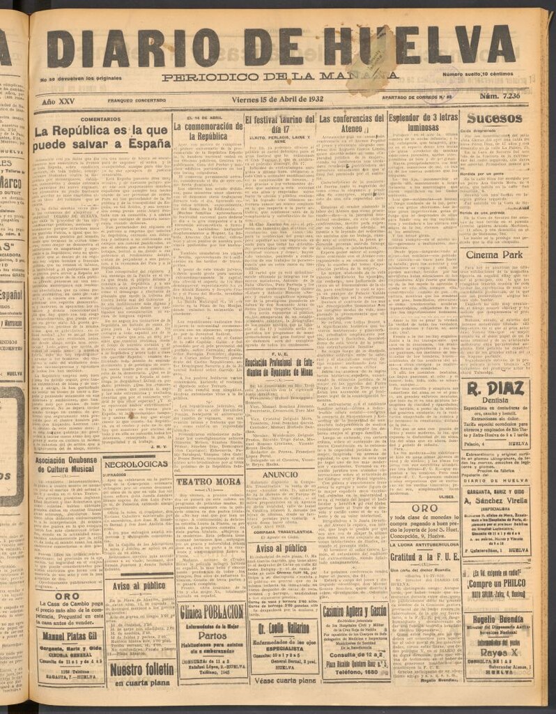 Miniatura de Diario de Huelva : periódico independiente del 15 de abril de 1932